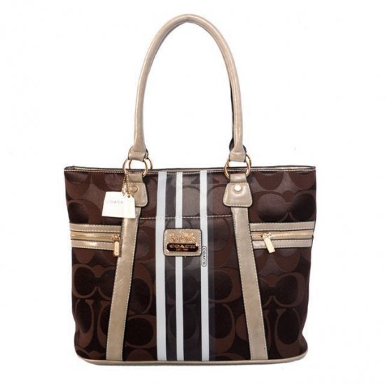 Coach Zip In Signature Medium Coffee Totes BFH - Click Image to Close